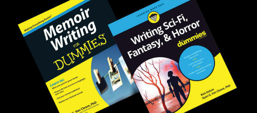 Covers of 2 books: Memior Writing for Dummies and Writing Sci-Fi, Fantasy, & Horror for Dummies